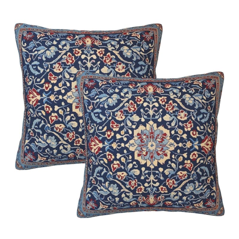 Droerfes Vintage Blue Floral Throw Pillow Covers Set of 2 Couch Pillow Case Decoration Cushion Covers for Sofa Home Living Room Bedroom Outdoor 18X18 Inch - Image 1