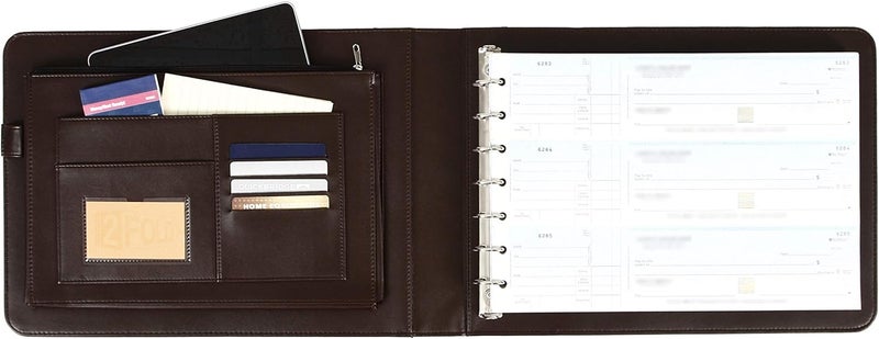 2Fold Business Check Binder 7 Ring for 3-Up Business Size Checks with Extra Business Card Case - PU Leather Deluxe 7 Ring Checkbook Binder Portfolio with 600 Check Capacity and Storage - Image 5