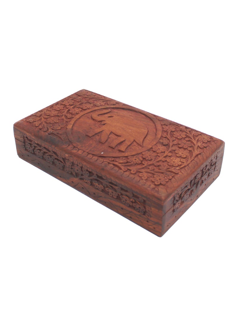 Antique Museum Wooden Box-elephant Carving Work 7 X 5 X 2.25 Inch 