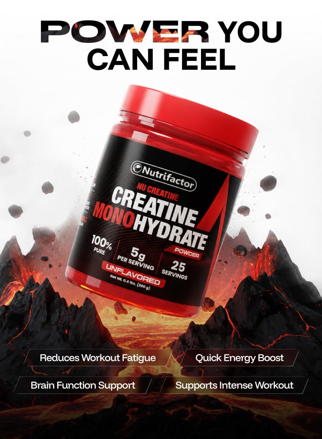 Nutrifactor Nu Creatine – Creatine Monohydrate Powder 5g Per Serving – Supports Strength, Power, Endurance & Workout Performance – 200g - Image 2