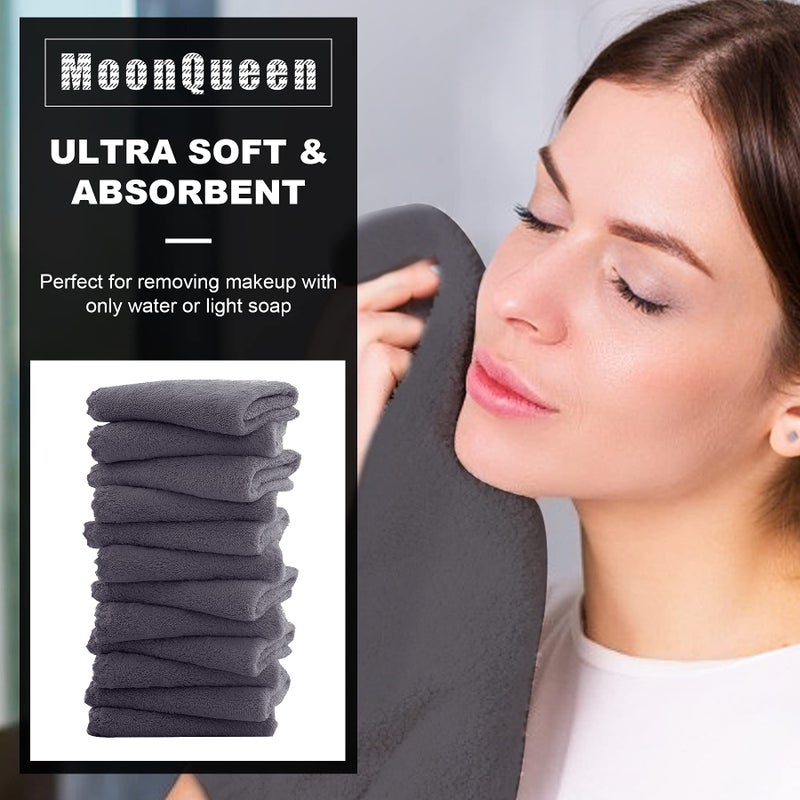 MOONQUEEN Microfiber Facial Cloths Fast Drying Washcloth 12 Pack - Premium Soft Makeup Remover Cloths - Grey - Image 2