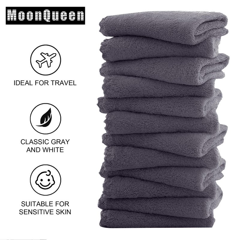 MOONQUEEN Microfiber Facial Cloths Fast Drying Washcloth 12 Pack - Premium Soft Makeup Remover Cloths - Grey - Image 4