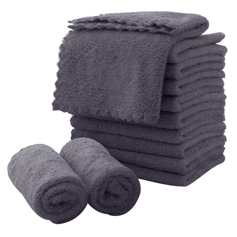MOONQUEEN Microfiber Facial Cloths Fast Drying Washcloth 12 Pack - Premium Soft Makeup Remover Cloths - Grey - Image 1