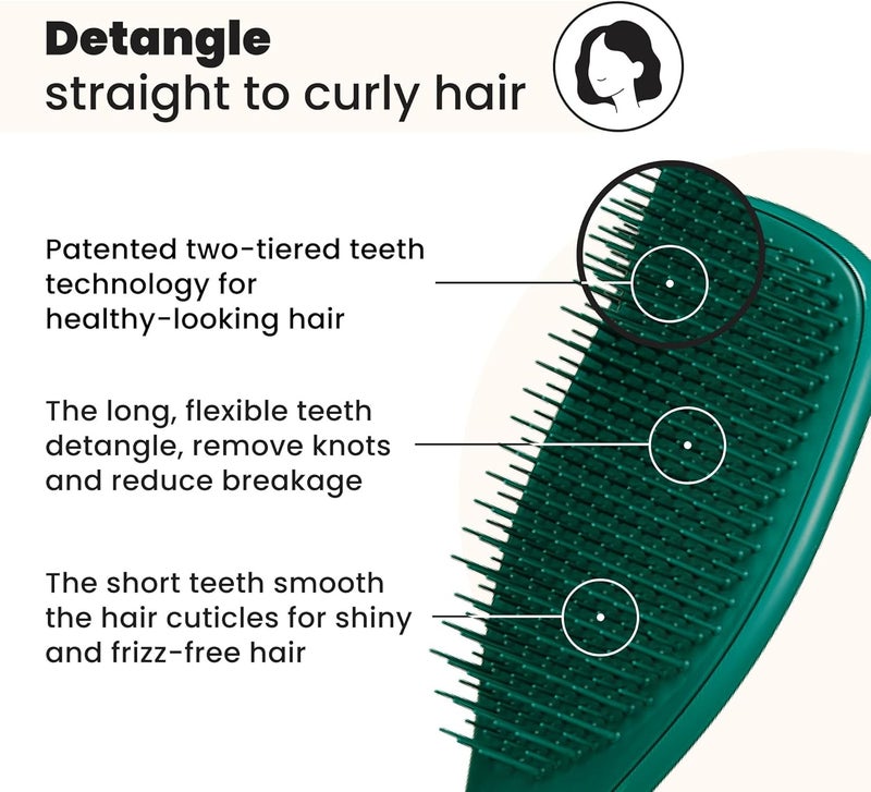 TANGLE TEEZER The Ultimate Detangler Hairbrush | For Wet & Dry Hair | Detangles All Hair Types | Reduces Breakage, Eliminates Knots | Two-Tiered Teeth & Comfortable Handle |Green Jungle - Image 2