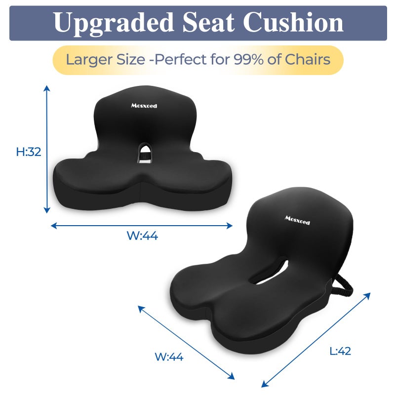 Mosxoed Memory Foam Seat Cushion for Sciatica & Back Pain Relief - Ergonomic Chair Pad with Adjustable Strap & Supportive Comfort Cover, Non-Slip for Car, Truck, Office Chair -Black - Image 4