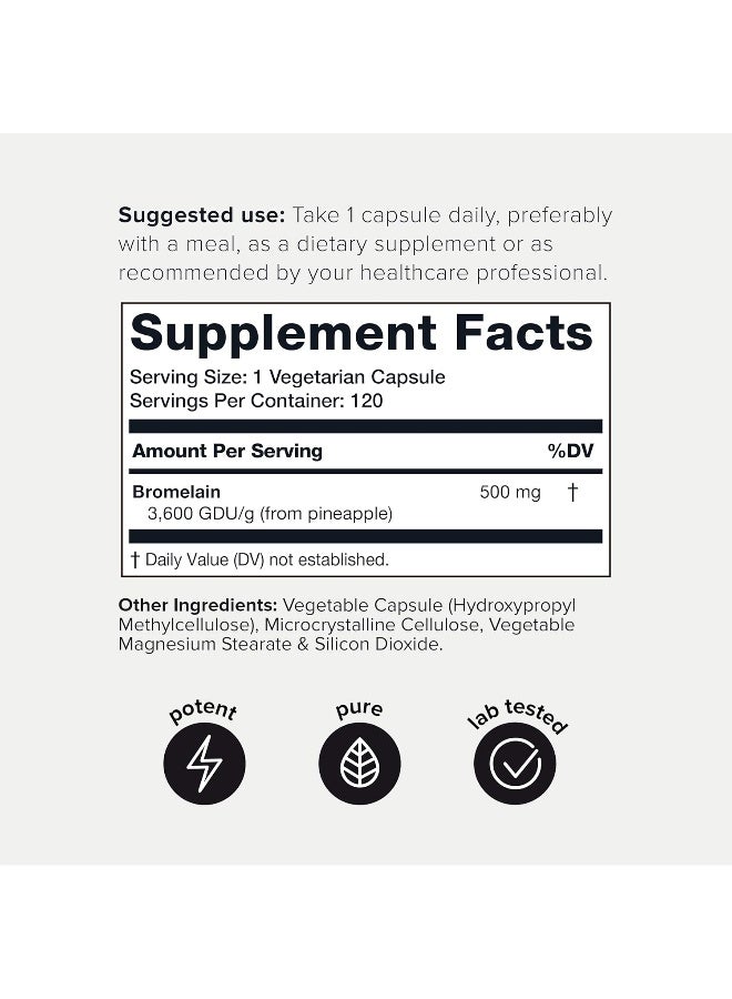 Toniiq Ultra High Strength Non-GMO Bromelain Capsules - 3600 GDU/Gram - Highly Concentrated and Bioavailable - 500mg Formula - 120 Veggie Capsules - Image 2