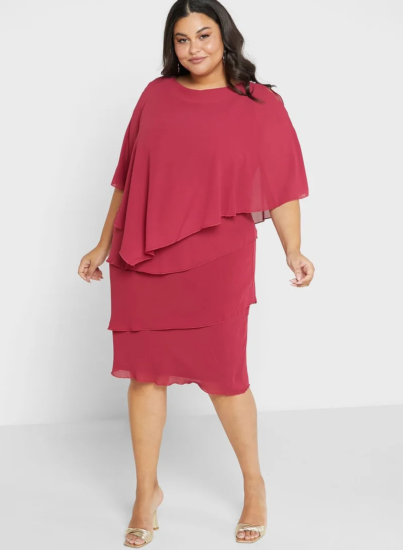 EVANS Ruffle Detail Cape Sleeve Dress