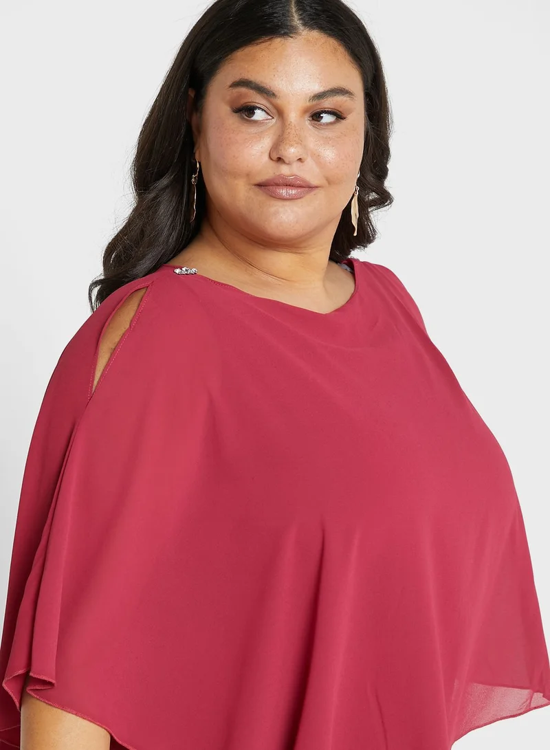 EVANS Ruffle Detail Cape Sleeve Dress