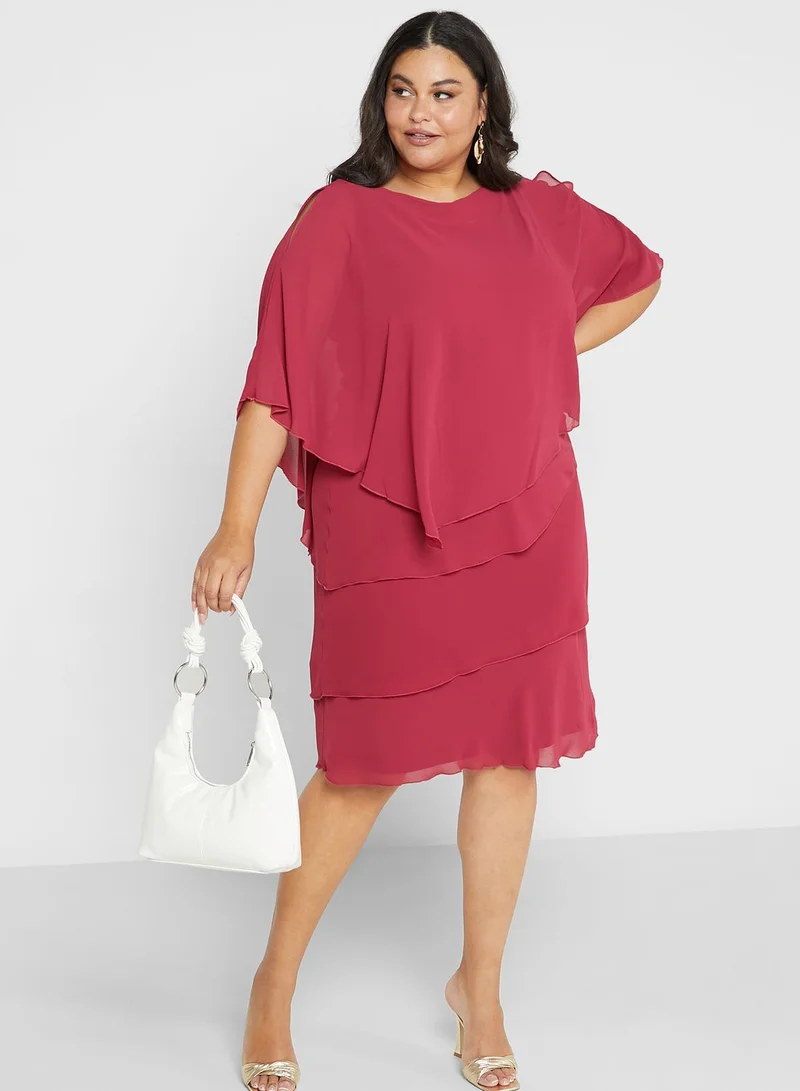 EVANS Ruffle Detail Cape Sleeve Dress