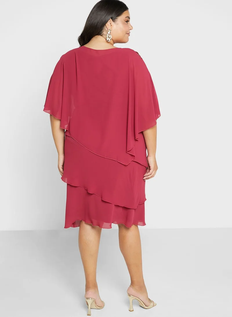 EVANS Ruffle Detail Cape Sleeve Dress