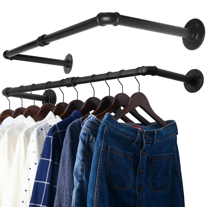WEBI Clothing Rack Wall Mount24 Industrial Pipe Clothes Rack for Hanging ClothesHeavy Duty Iron Garment Rack BarRetail Display Clothes Rod for ClosetLaundry RoomBlack2 Packs