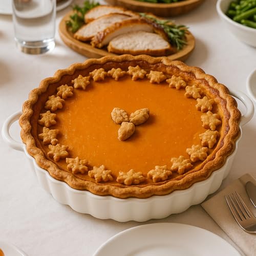 Yamteck 10×2in Deep Ceramic Pie Pan with Handles for Pie Quiche Tart Baking. Easy to grip, Lead-Free. Casserole Lasagna Dish for Thanksgiving Christmas Wedding Gift. Microwave, Dishwasher, Oven Safe - Image 1