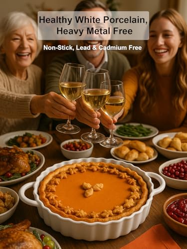 Yamteck 10×2in Deep Ceramic Pie Pan with Handles for Pie Quiche Tart Baking. Easy to grip, Lead-Free. Casserole Lasagna Dish for Thanksgiving Christmas Wedding Gift. Microwave, Dishwasher, Oven Safe - Image 3