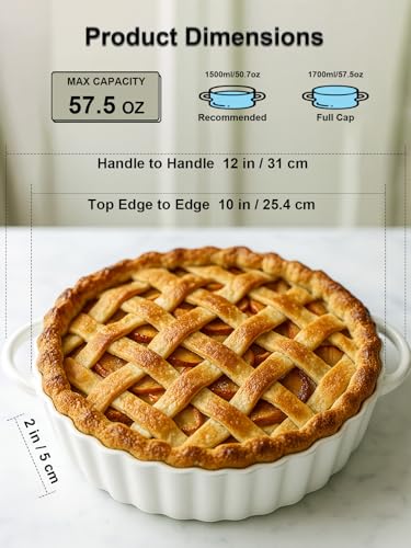 Yamteck 10×2in Deep Ceramic Pie Pan with Handles for Pie Quiche Tart Baking. Easy to grip, Lead-Free. Casserole Lasagna Dish for Thanksgiving Christmas Wedding Gift. Microwave, Dishwasher, Oven Safe - Image 4