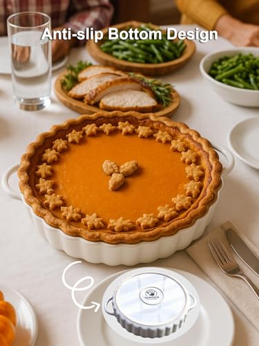 Yamteck 10×2in Deep Ceramic Pie Pan with Handles for Pie Quiche Tart Baking. Easy to grip, Lead-Free. Casserole Lasagna Dish for Thanksgiving Christmas Wedding Gift. Microwave, Dishwasher, Oven Safe - Image 5