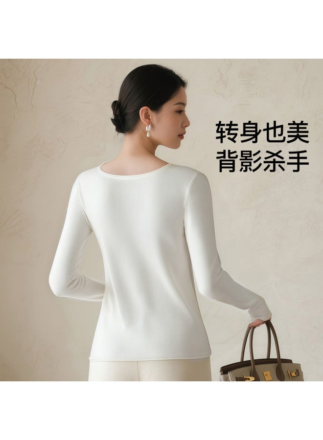 Fenton تي شيرت نسائي أساسي بأكمام طويلة ذات لون صلب بتصميم بسيط وعالي الجودة - يمكن ارتداؤه كطبقة داخلية أو خارجية - Image 5