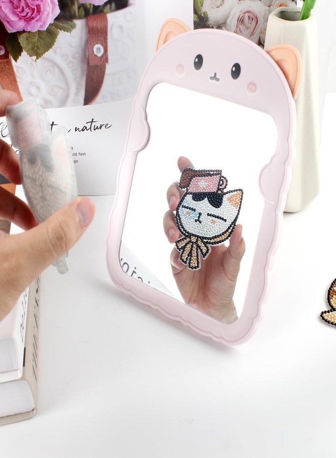 TBWHL Cute Desk Mirror Cartoon Cat Mirror for Desk, Desktop Mirror with Stand for Girls, Kids, Hanging Vanity Makeup Mirror for Bedroom, Bathroom, Office (Pink Cat) - Image 5