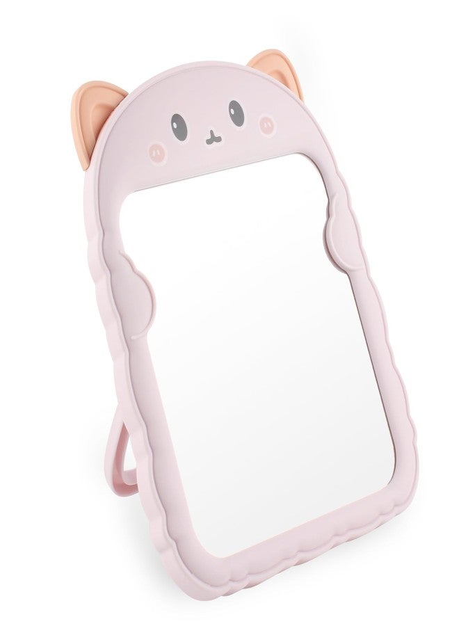 TBWHL Cute Desk Mirror Cartoon Cat Mirror for Desk, Desktop Mirror with Stand for Girls, Kids, Hanging Vanity Makeup Mirror for Bedroom, Bathroom, Office (Pink Cat) - Image 1