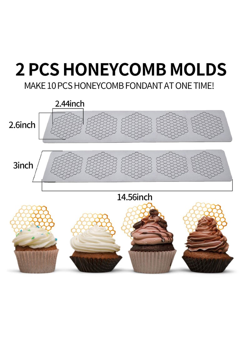 Excefore Honeycomb Molds Silicone, 2 PCS Fondant Molds with Hollow 3D Beehive Candy Lace Silicone Molds for Baking, Polymer Clay, Sugar Craft Dessert Cupcake Cake Decorating - Image 2