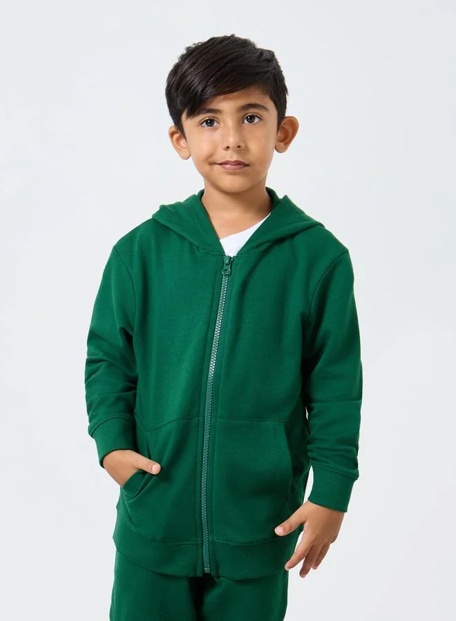 ستايلي Styli Green Cotton Full Zip Hoodie with Pocket