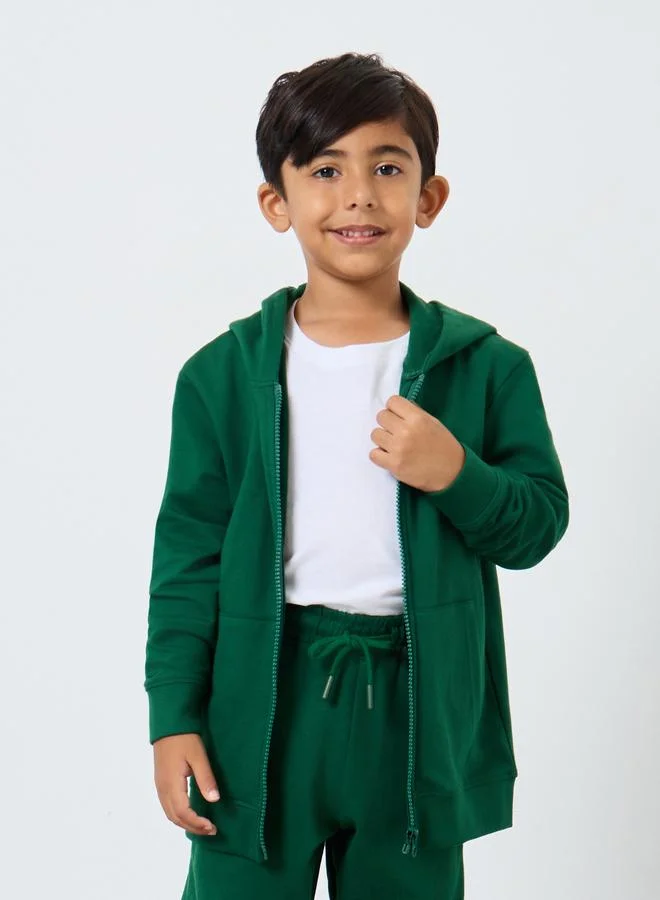ستايلي Styli Green Cotton Full Zip Hoodie with Pocket