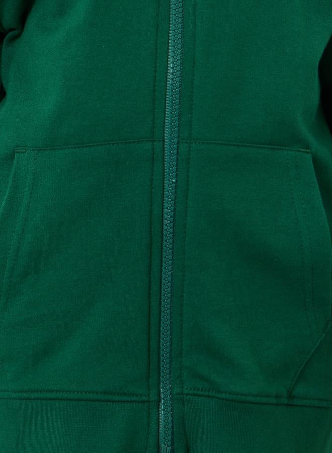 Styli Green Cotton Full Zip Hoodie With Pocket - Image 4
