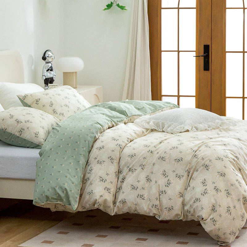Jane yre Floral Duvet Cover Queen, Brushed Microfiber 3 Pieces Floral Bedding Set Queen, Garden Style Flower Pattern Flower Queen Duvet Cover, with Zipper Closure, Luxury Soft Breathable Comfy - Image 3
