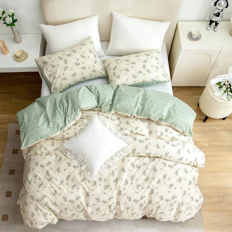 Jane yre Floral Duvet Cover Queen, Brushed Microfiber 3 Pieces Floral Bedding Set Queen, Garden Style Flower Pattern Flower Queen Duvet Cover, with Zipper Closure, Luxury Soft Breathable Comfy - Image 5