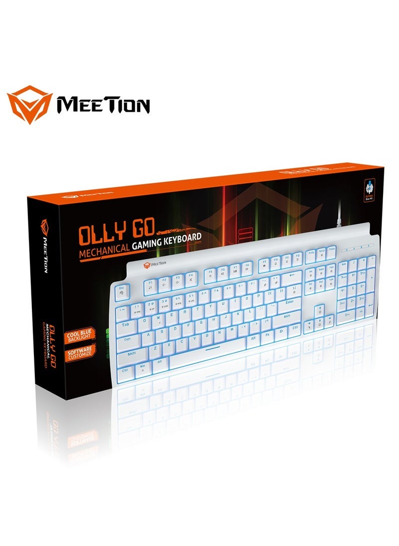 Meetion Meetion MK600 Mechanical Keyboard Anti-ghosting Full keys No. of keys 104/105 Keyboard Type Blue Light White Body OS Compatibility Windows XP/Vista/7/8/10  MAC OS X Interface USB  - Image 1