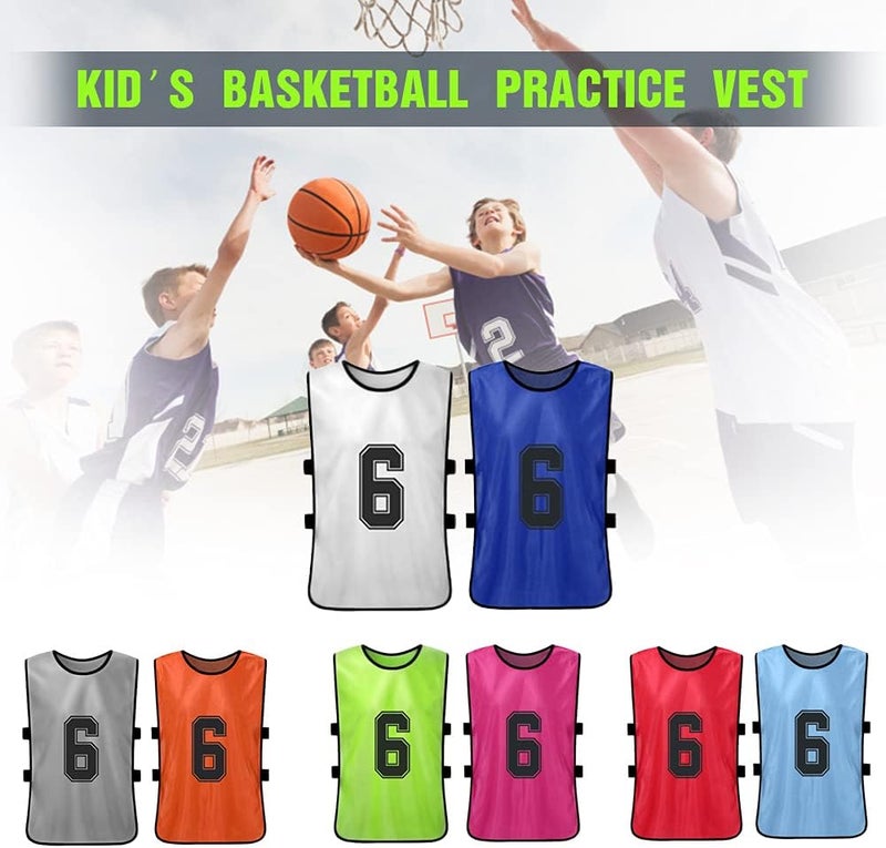 Homgee 12 PCS Kid's Football Pinnies 2 Colors Quick Drying Soccer Jerseys Youth Sports Scrimmage Basketball Training Numbered Bibs Practice Sports Vest - Image 4