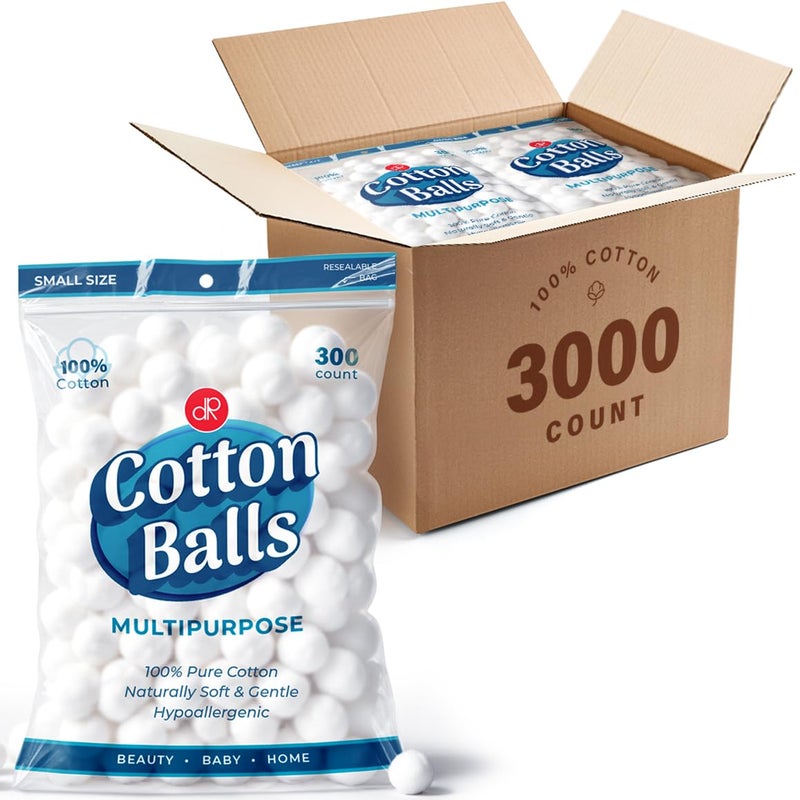 DecorRack 3000 Mini Cotton Balls Bulk Pack for MakeUp Nail Polish Removal Applying Oil Lotion or Powder MultiPurpose Balls Made from 100 Natural Cotton Soft and Absorbent 3000 Count