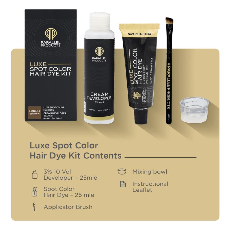 Parallel Products - Luxe Color (Medium Brown) - Cream Hair Dye - 25mL - Tint for Professional Spot Coloring - With Cream Developer, Mixing Dish and Application Brush - Covers Grey Hair - Root Touch Up - Image 3