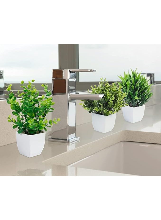 Dekorly Artificial Potted Plants, 3 Pack Artificial Plastic Eucalyptus Plants Small Indoor Potted Houseplants, Small Faux Plants For Home Decor Bathroom Office Farmhouse (Set 0F 3), White - Image 3