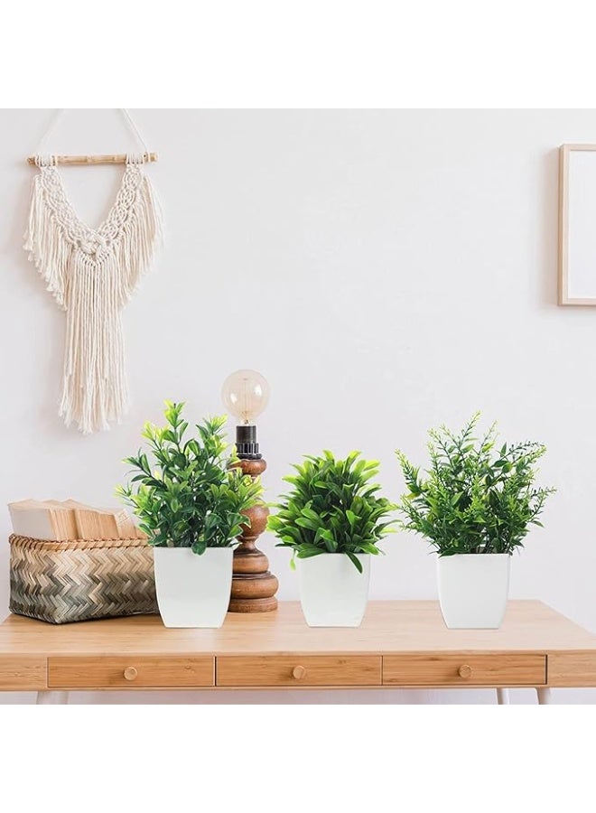 Dekorly Artificial Potted Plants, 3 Pack Artificial Plastic Eucalyptus Plants Small Indoor Potted Houseplants, Small Faux Plants For Home Decor Bathroom Office Farmhouse (Set 0F 3), White - Image 2