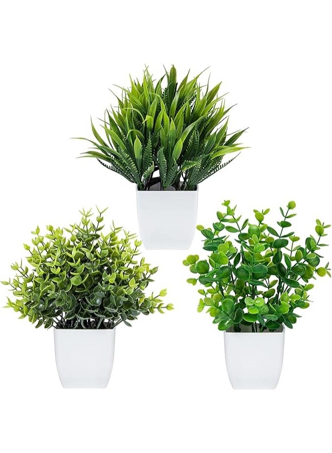 Dekorly Artificial Potted Plants, 3 Pack Artificial Plastic Eucalyptus Plants Small Indoor Potted Houseplants, Small Faux Plants For Home Decor Bathroom Office Farmhouse (Set 0F 3), White - Image 1