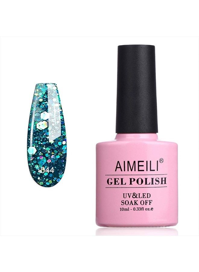 AIMEILI Soak Off U V LED Gel Nail Polish - Diamond Glitter Teal Blue Green (044) 10ml - Image 1