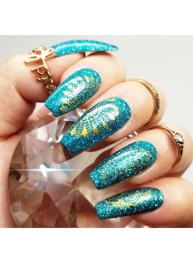 AIMEILI Soak Off U V LED Gel Nail Polish - Diamond Glitter Teal Blue Green (044) 10ml - Image 4