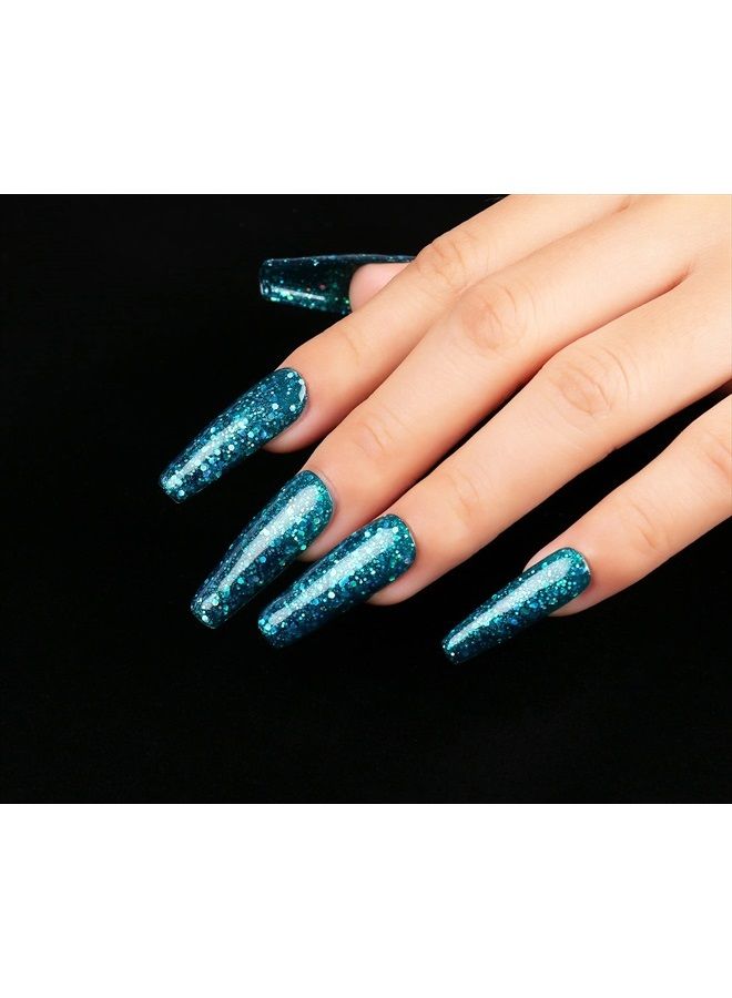 AIMEILI Soak Off U V LED Gel Nail Polish - Diamond Glitter Teal Blue Green (044) 10ml - Image 5