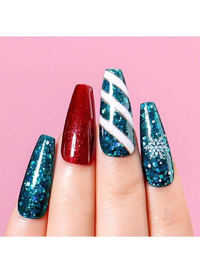 AIMEILI Soak Off U V LED Gel Nail Polish - Diamond Glitter Teal Blue Green (044) 10ml - Image 2