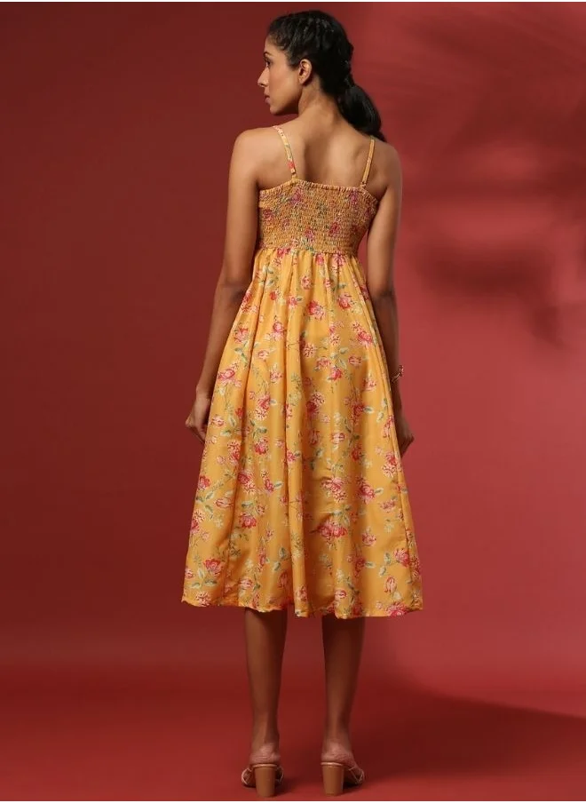 Abhishti fit and flare dress with zari embroidery-yellow