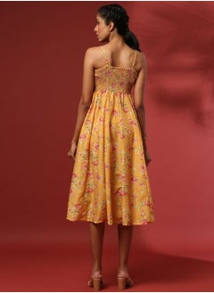 Abhishti fit and flare dress with zari embroidery-yellow  - Image 5