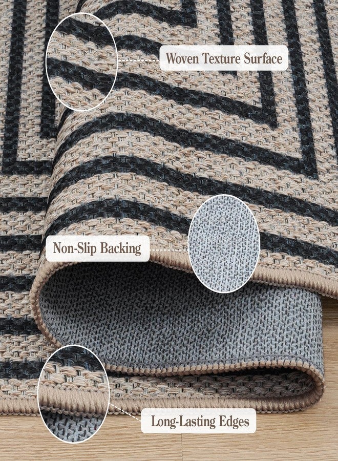 Collive Modern Geometric Easy Jute Outdoor Runner Rug, 2 x 6 Washable Black Kitchen Runner Rugs for Hallway Non Slip, Farmhouse Woven Non-Shedding Indoor Door Mat for Entrance Laundry Porch Foyer - Image 3