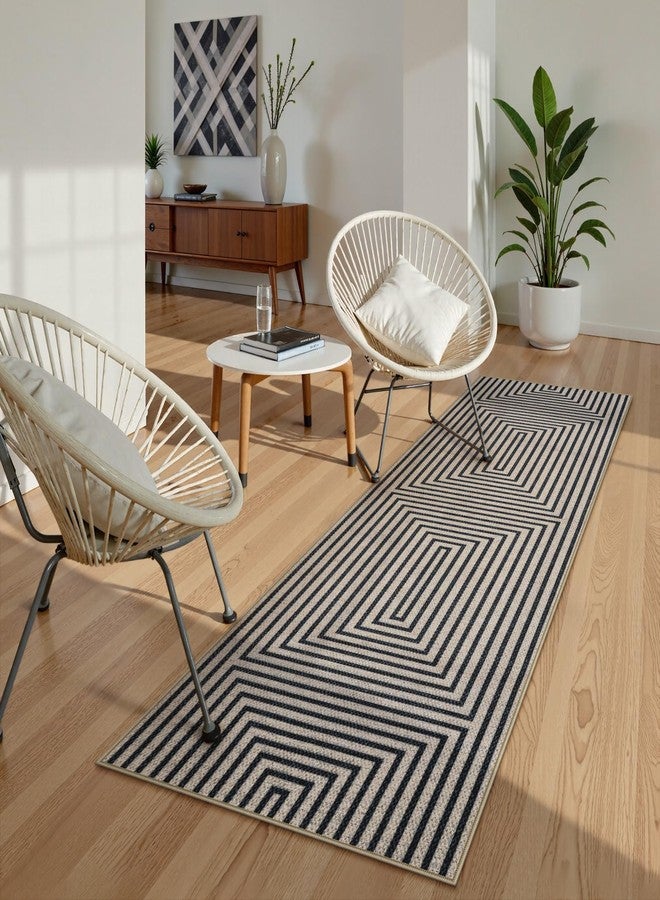 Collive Modern Geometric Easy Jute Outdoor Runner Rug, 2 x 6 Washable Black Kitchen Runner Rugs for Hallway Non Slip, Farmhouse Woven Non-Shedding Indoor Door Mat for Entrance Laundry Porch Foyer - Image 2