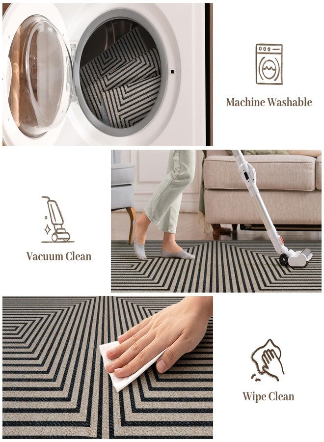 Collive Modern Geometric Easy Jute Outdoor Runner Rug, 2 x 6 Washable Black Kitchen Runner Rugs for Hallway Non Slip, Farmhouse Woven Non-Shedding Indoor Door Mat for Entrance Laundry Porch Foyer - Image 4