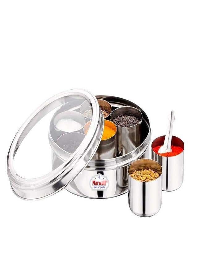MARWALL Stainless Steel Spice Box, 7 Compartment Masala Dabba with Transparent Lid - Image 3