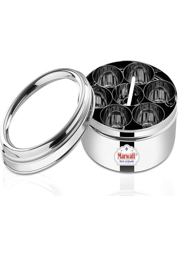 MARWALL Stainless Steel Spice Box, 7 Compartment Masala Dabba with Transparent Lid - Image 1