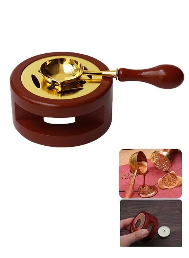 Wax Seal Warmer Melting Kit, Wood Wax Seal Furnace with 1 Melting Spoon for Wax Sealing Stamp with Melting Spoon and Wax Seal Stamp for Melting Wax Seal Sticks or Sealing Wax Beads (Brown) - Image 1