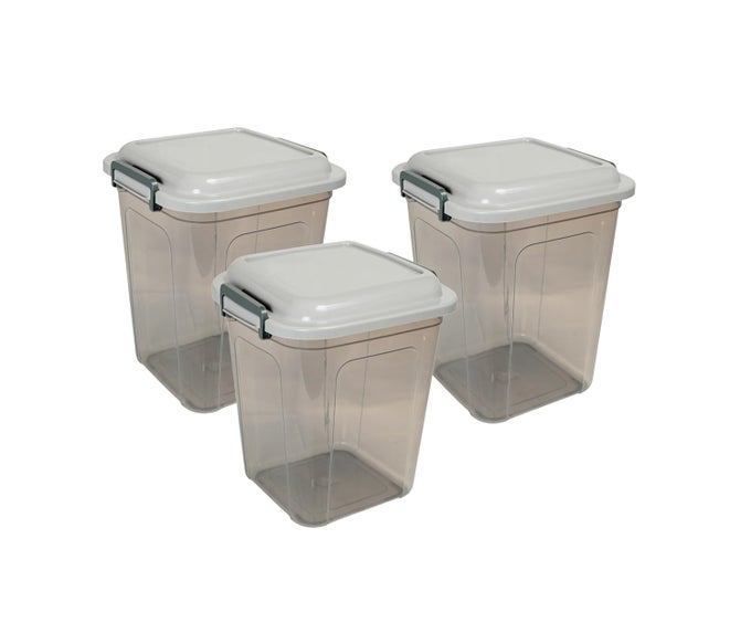 STORE IN 17 | STORAGE JAR | KITCHEN ORGANISER | BPA FREE | STACKABLE | MODULAR | AIR TIGHT MULTI PURPOSE CONTAINER - FOR RICE, FLOUR, CEREALS, SUGAR & MORE (GREY,3PC,22 LITER)(SH)