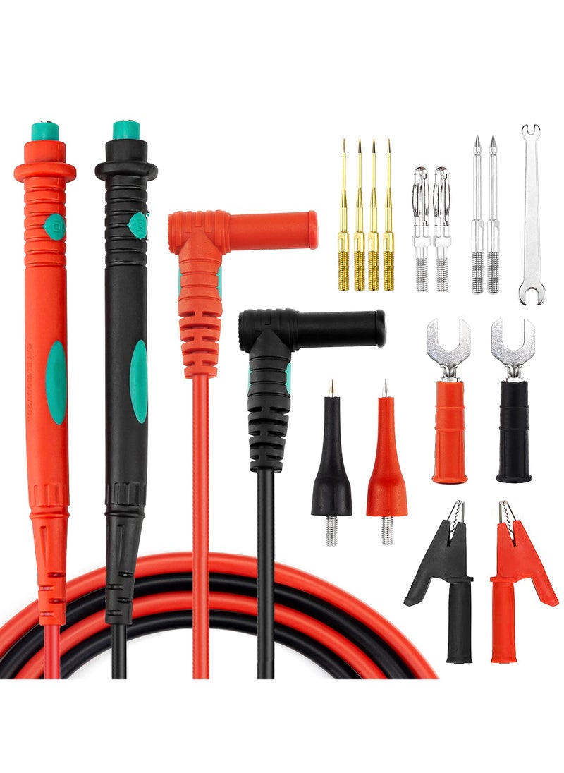 KASTWAVE - Multimeter Test Leads Kit, Test Leads with Double Insulated Anti-Slip Hand Grips, Replaceable Test Probes Set of 16 (Crocodile Clips, Spade Terminal, Banana Plug, Cooper-plated Sharp Tips) - Image 1