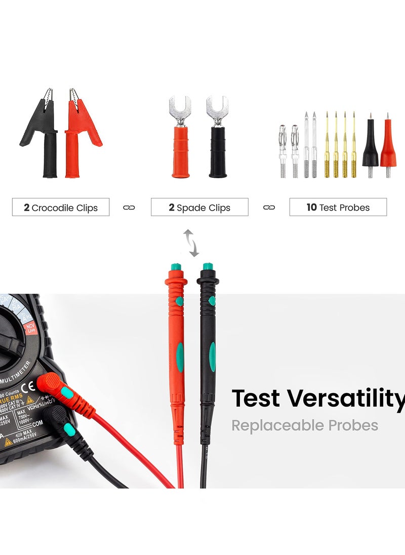 KASTWAVE - Multimeter Test Leads Kit, Test Leads with Double Insulated Anti-Slip Hand Grips, Replaceable Test Probes Set of 16 (Crocodile Clips, Spade Terminal, Banana Plug, Cooper-plated Sharp Tips) - Image 1